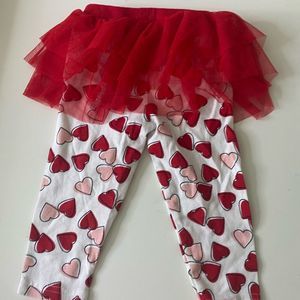 🌵Baby Girl 12 M Pink and Red Heart Design Leggings with attached Red Tulle Tutu